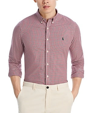 POLO RALPH LAUREN Men's Big & Tall Plaid Stretch Poplin Shirt 3XB Red White