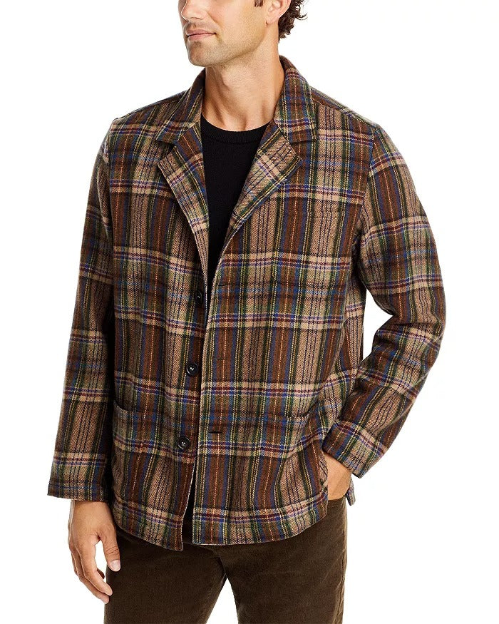 Massimo Alba Mens Wool Blend Shirt Jacket Size XL Brown Plaid