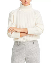 Lafayette 148 New York Womens Cashmere Wide Rib Turtleneck Sweater Medium White