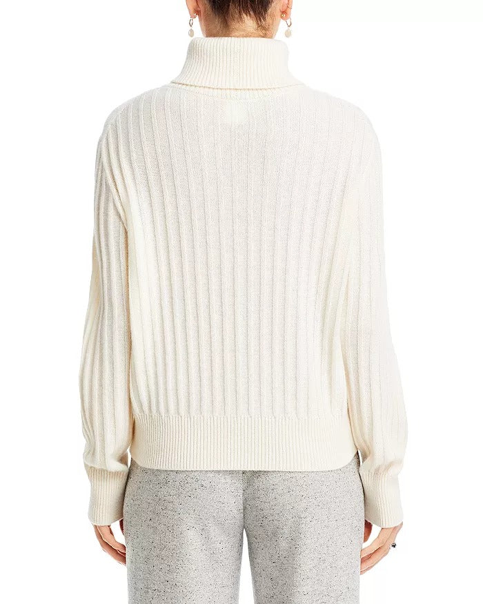 Lafayette 148 New York Womens Cashmere Wide Rib Turtleneck Sweater Medium White