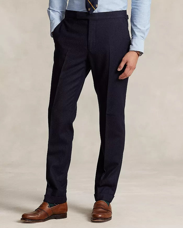 Polo Ralph Lauren Narrow Pinstripe Wool Twill Trim Fit Suit 44R / 38W Navy Blue