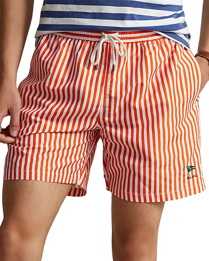 Polo Ralph Lauren Traveler Classic Fit 5.75" Swim Trunks XXL 2XL Orange Striped