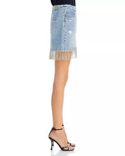 BLANKNYC Womens Rhinestone Fringe Denim Mini Skirt Size 25 Blue