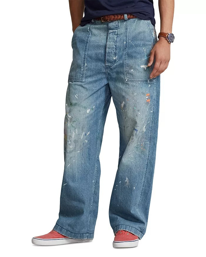 Polo Ralph Lauren Mens Big Fit Naval Inspired Distressed Jeans Blue 38 x 32