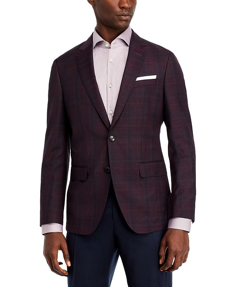 Hugo Boss Mens Modern fit Suit Jacket Blazer 40 R Burgundy Red Plaid Stretch