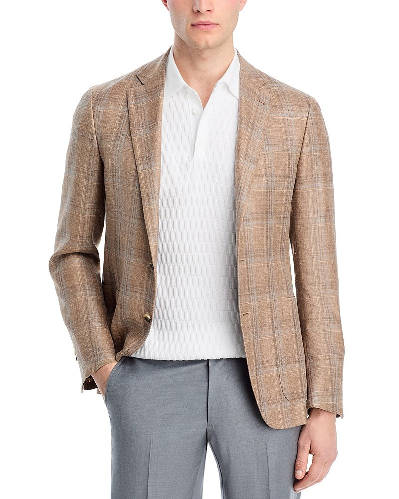 Canali Kei Plaid Unstructured Regular Fit Sport Coat Blazer 48R Brown