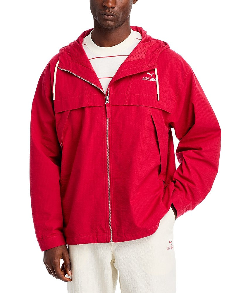Puma A. C. Milan Mens Seersucker Full Zip Hooded Track Jacket Medium Red