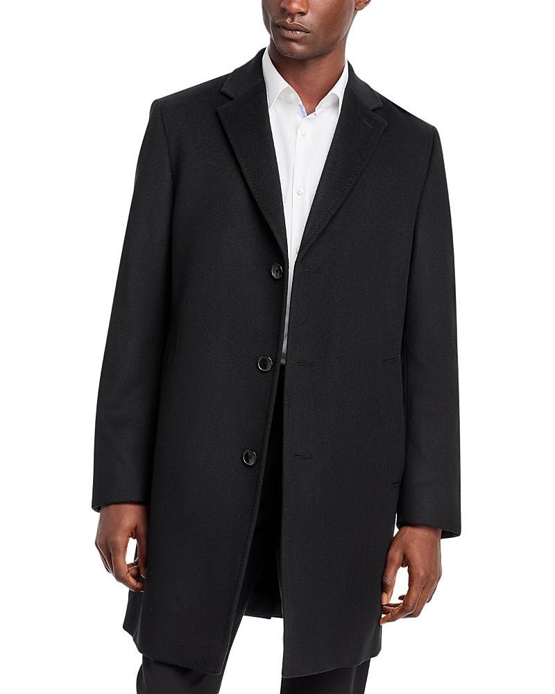 Hugo Boss Mens Jared Wool & Cashmere Regular Fit Topcoat Overcoat 40R Black