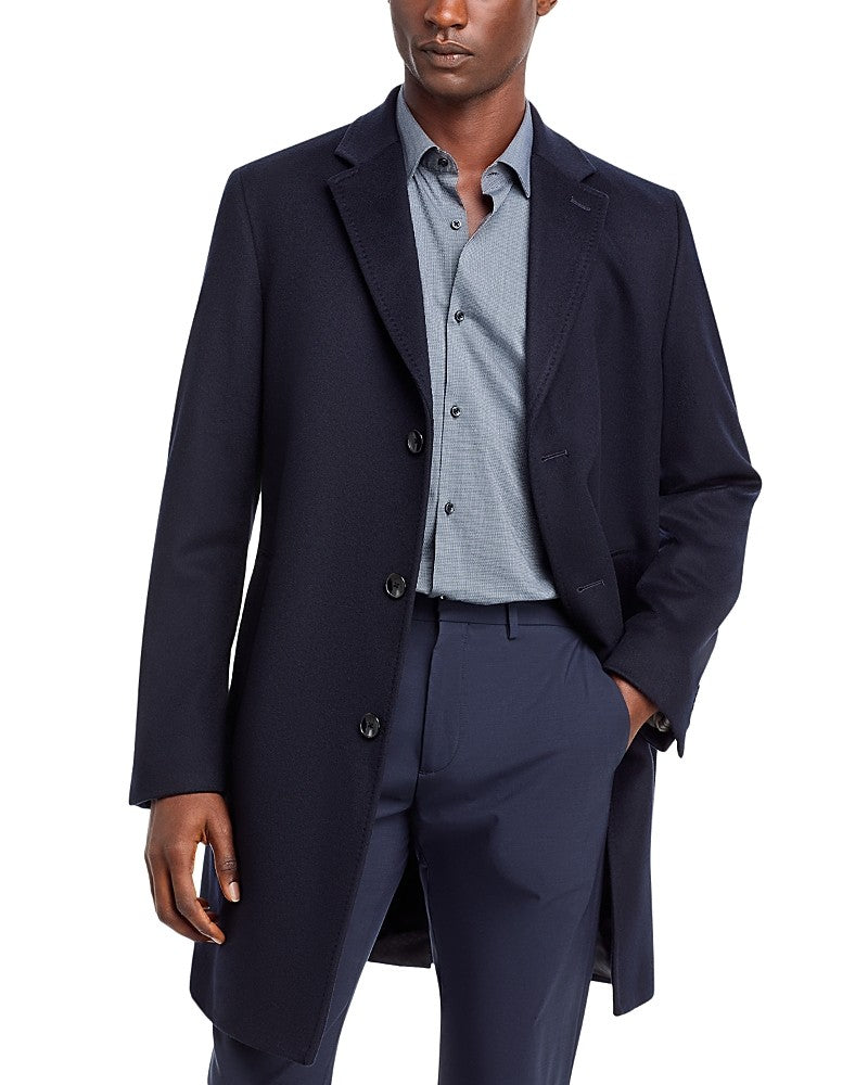 Hugo Boss Jared Wool & Cashmere Regular Fit Topcoat 48R Overcoat Navy Blue