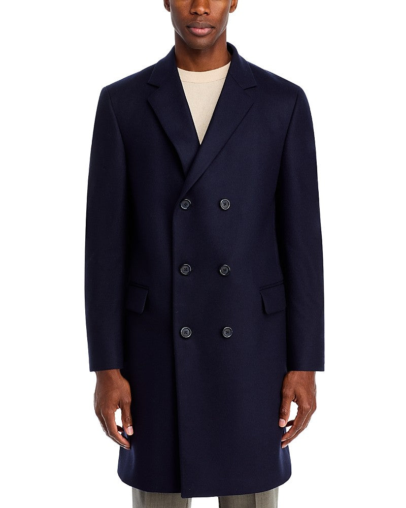 The Men's Store Mens Regular fit Overcoat Coat 44 L Blue Solid Wool
