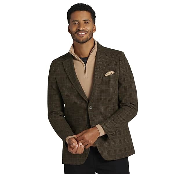Nautica Mens Modern fit Tweed Sport Coat Blazer 38 R Olive Green Plaid Wool