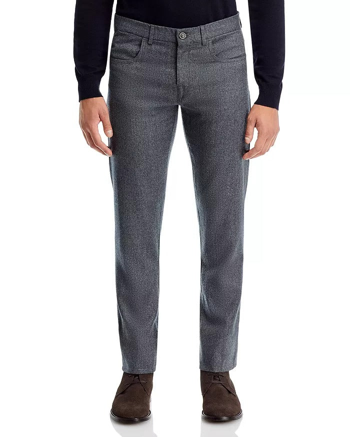 Canali Mens Wool Flannel Regular Fit 5-Pocket Pants EU 50 US Size 34 Grey