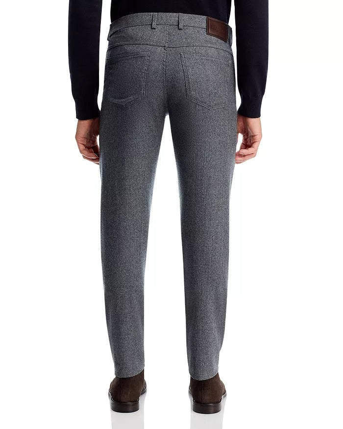 Canali Mens Wool Flannel Regular Fit 5-Pocket Pants EU 50 US Size 34 Grey