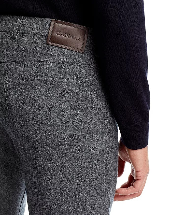 Canali Mens Wool Flannel Regular Fit 5-Pocket Pants EU 50 US Size 34 Grey