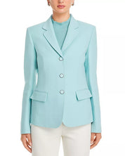 Lafayette 148 New York Notch Collar Three Button Blazer Jacket Size 6 Blue