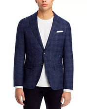 HUGO BOSS Hutson Tonal Plaid Slim Fit Sport Coat 40R Navy Blue