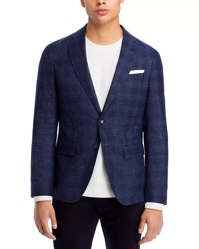 HUGO BOSS Hutson Tonal Plaid Slim Fit Sport Coat 40R Navy Blue