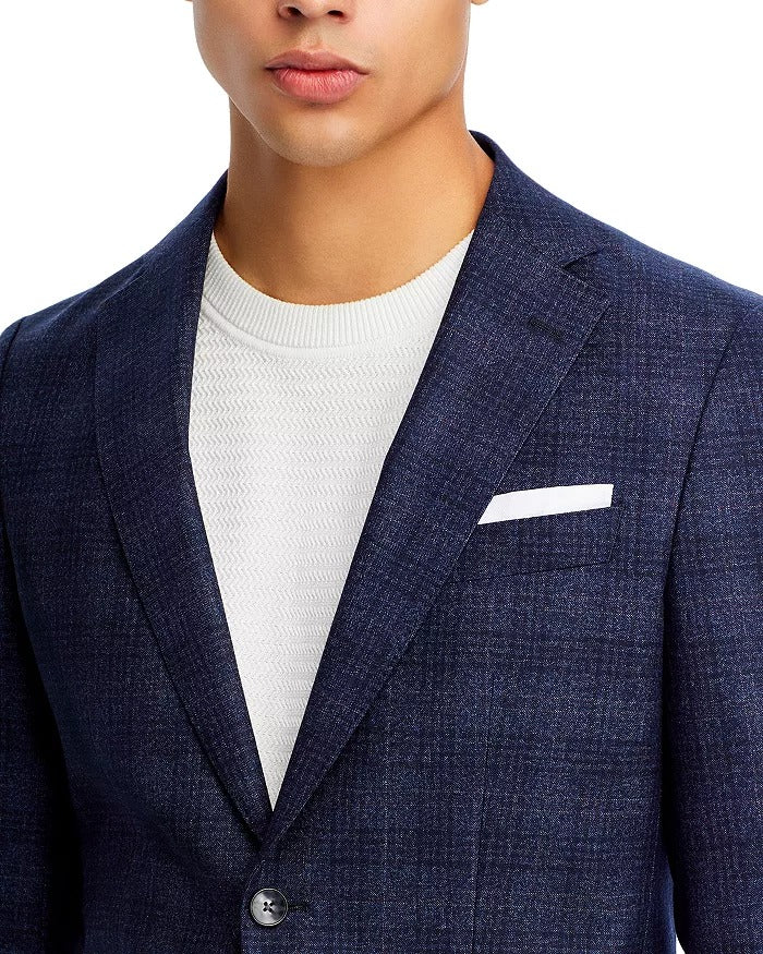 HUGO BOSS Hutson Tonal Plaid Slim Fit Sport Coat 40R Navy Blue