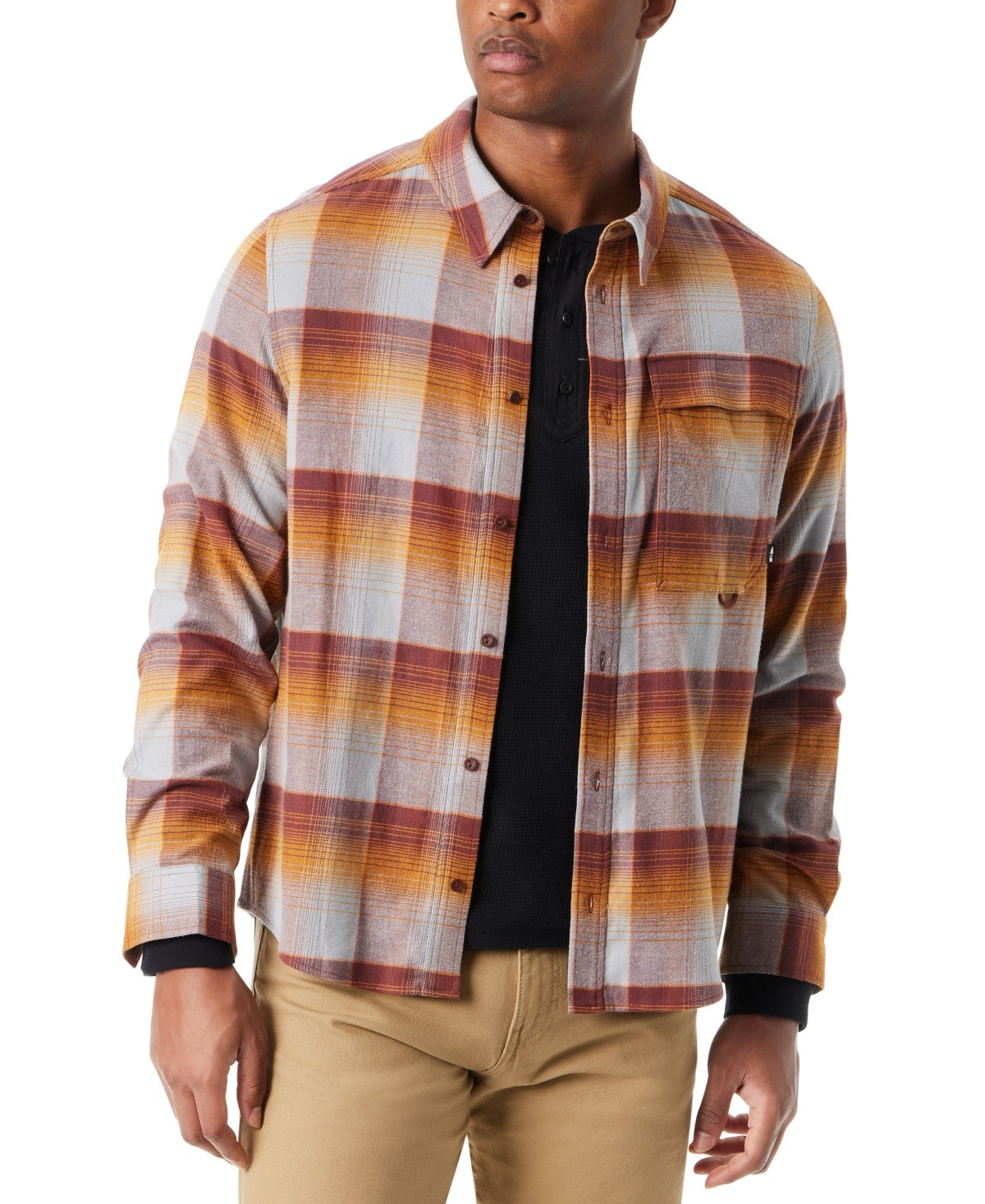 Bass Outdoor Men Classic fit Long Sleeve Button-Up Shirt XL Brown Plaid