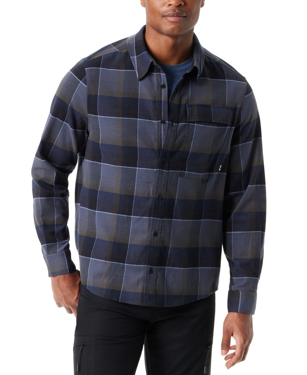 Bass Outdoor Men Regular fit Long Sleeve Button-Up Shirt Small Blue Plaid
