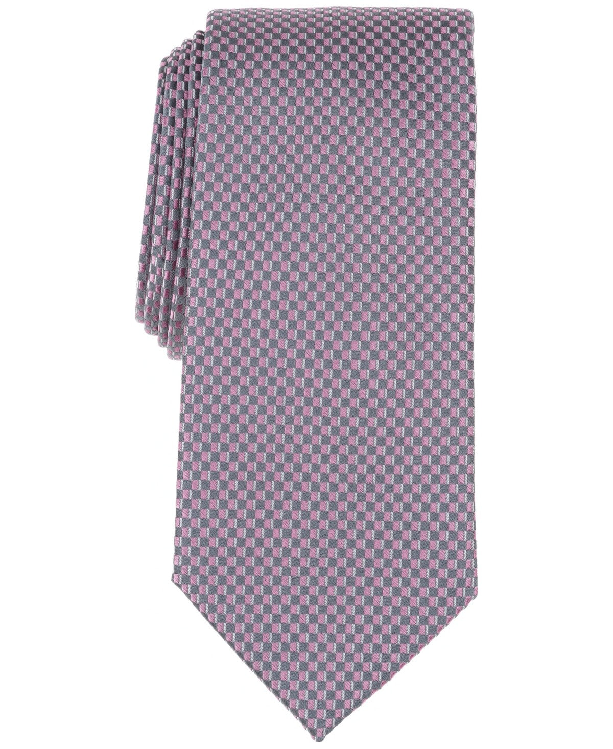 Michael Kors Mens Gamble Mini-Pattern Neck Tie Pink Grey Charcoal