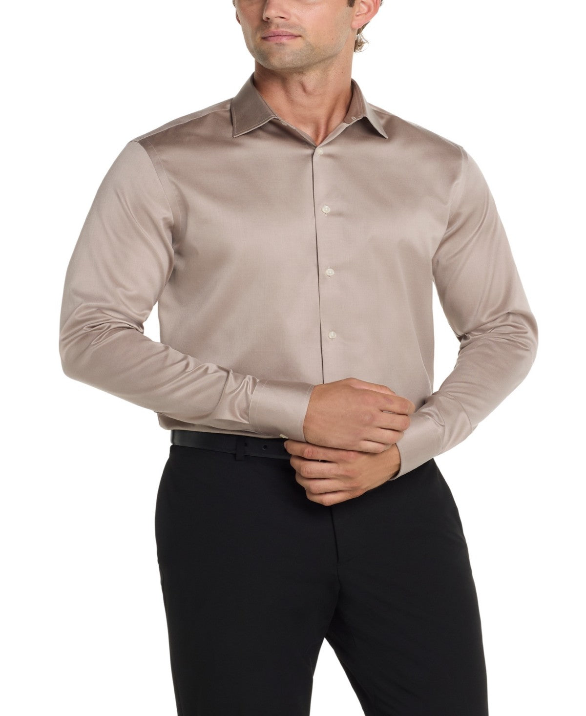 Calvin Klein Mens Regular fit Dress Shirt XL 17 in 34-35 Brown Solid
