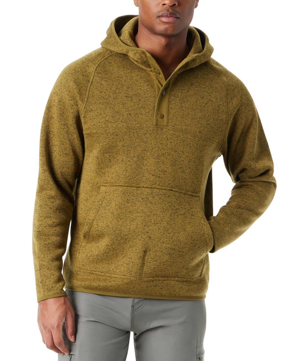 BASS OUTDOOR Mens Regular fit Quarter zip Mixed Media Sweatshirt Medium Green