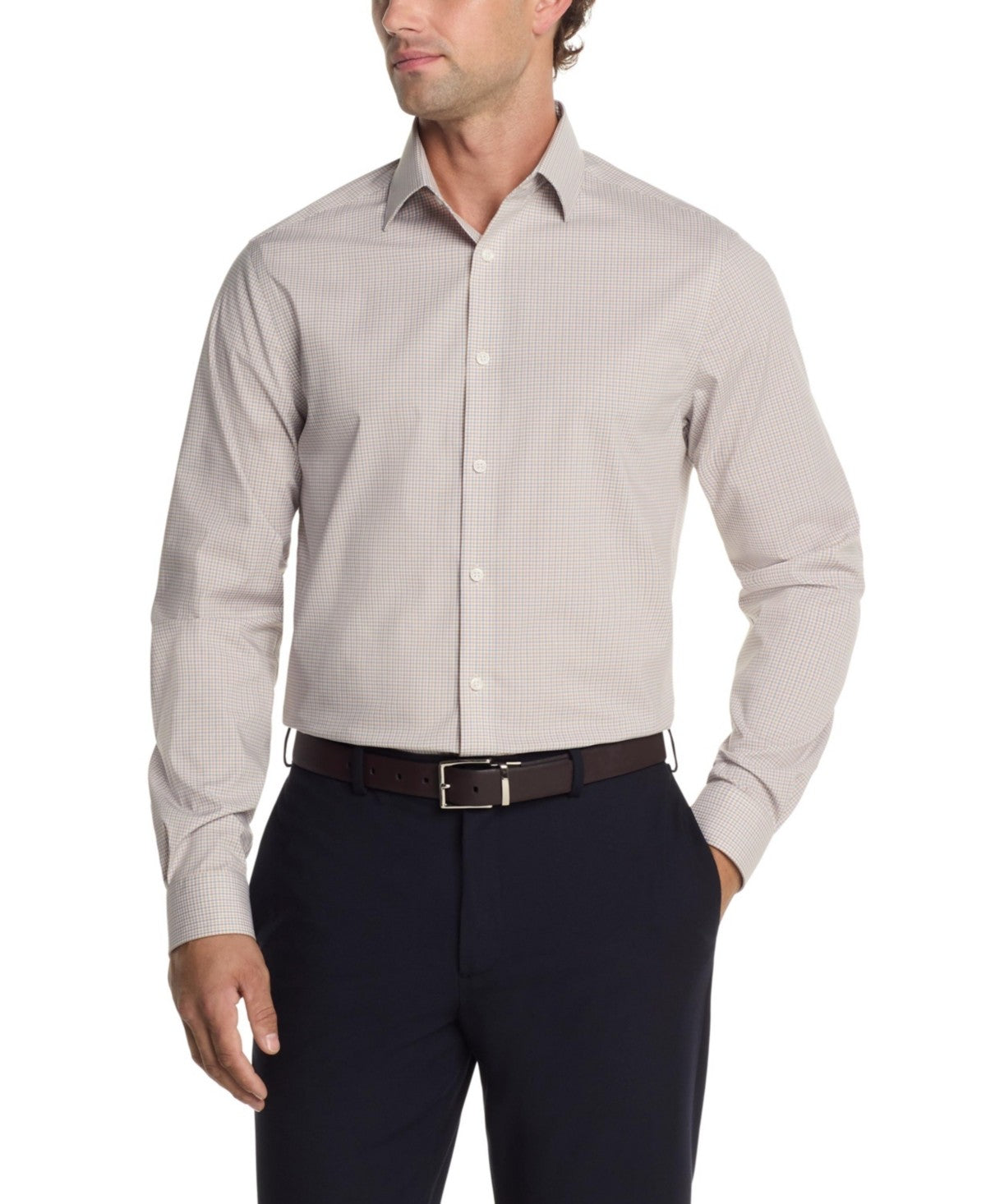 Michael Kors Mens Regular fit Dress Shirt Medium 15.5 in 32-33 Beige Plaid