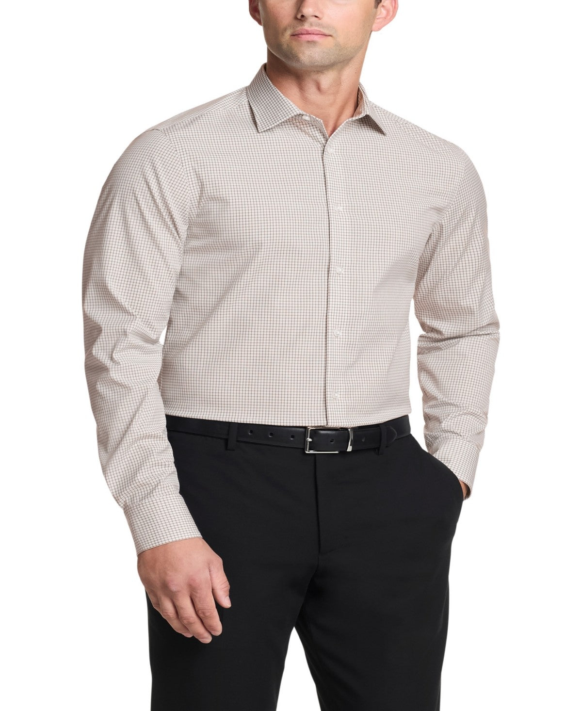 Calvin Klein Mens Slim fit Dress Shirt Medium 15.5 in 34-35 Beige Plaid