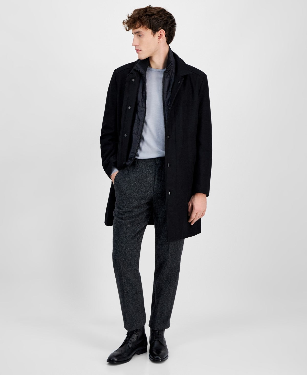 Nautica Mens Classic fit Overcoat Coat 42 R Black Solid