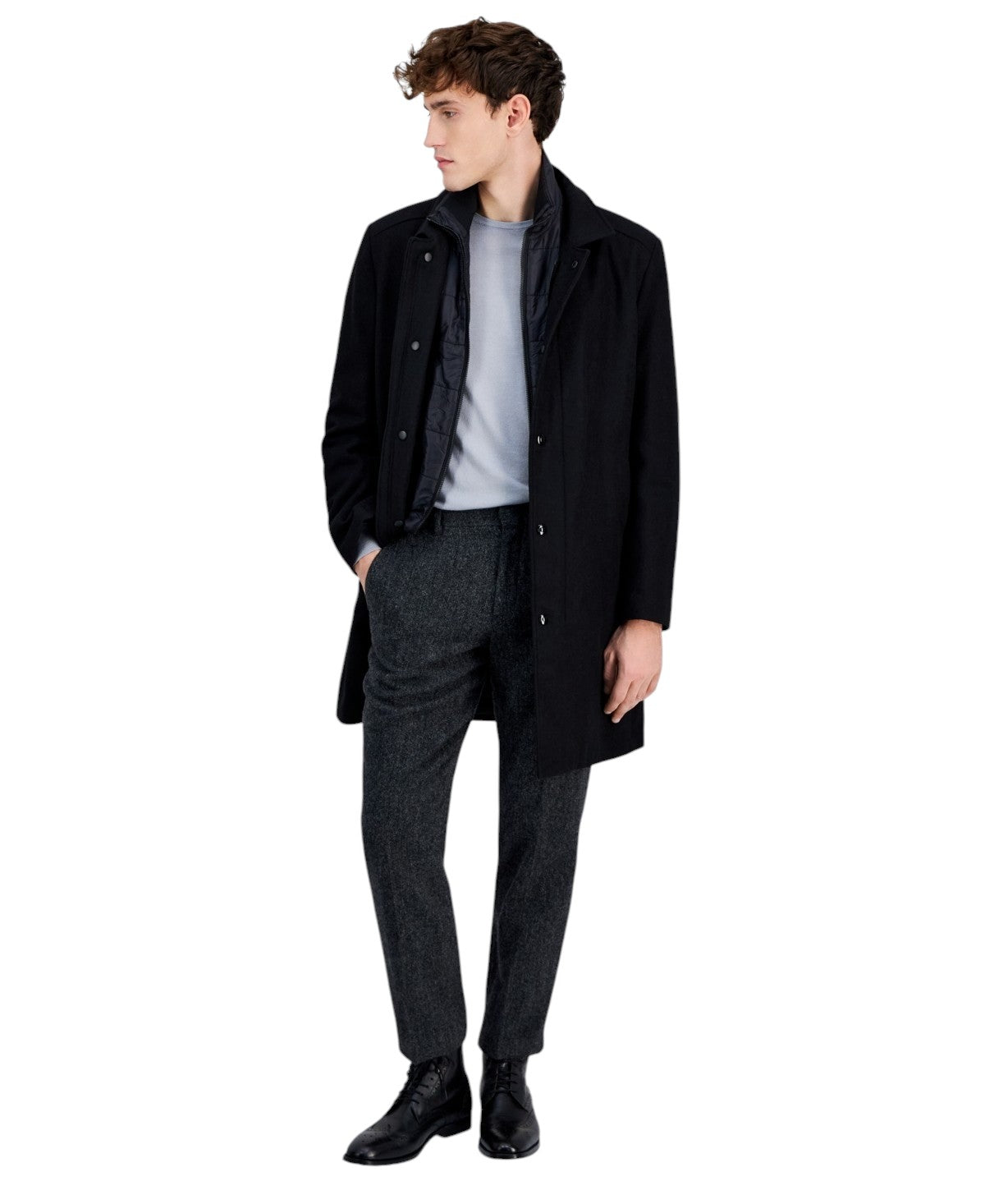 Nautica Mens Classic-Fit Bib Wool Overcoat Coat 38R Black