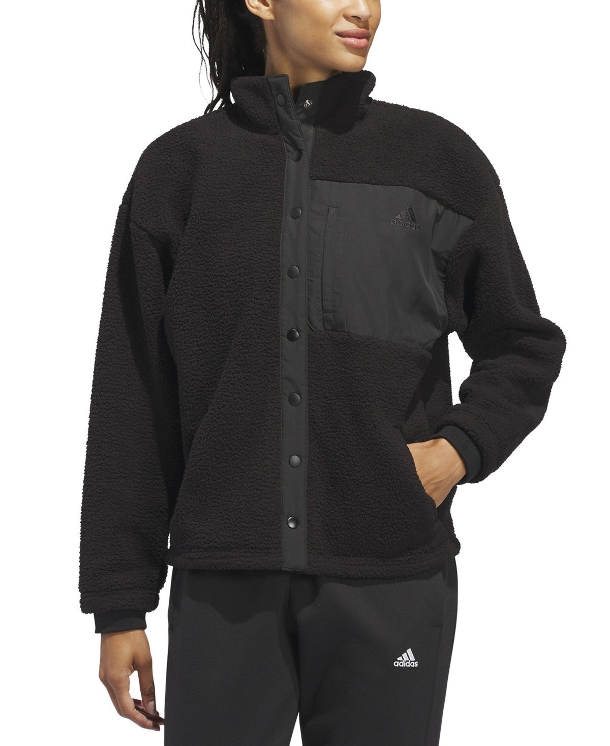 Adidas Womens Coze Full Snap Athletic Fleece Jacket Coat Black Large