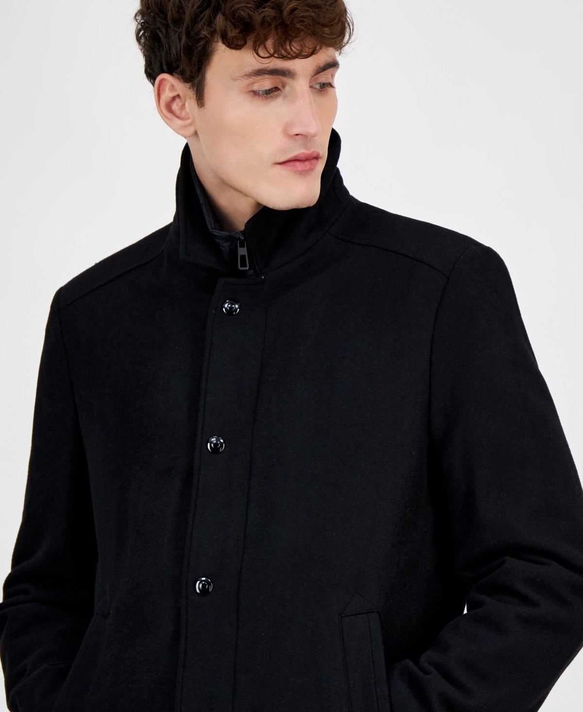Nautica Mens Classic fit Wool Overcoat 42 S Black Zip out lining