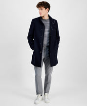 Calvin Klein Mens Slim fit Overcoat Coat 42 S Navy Blue Solid
