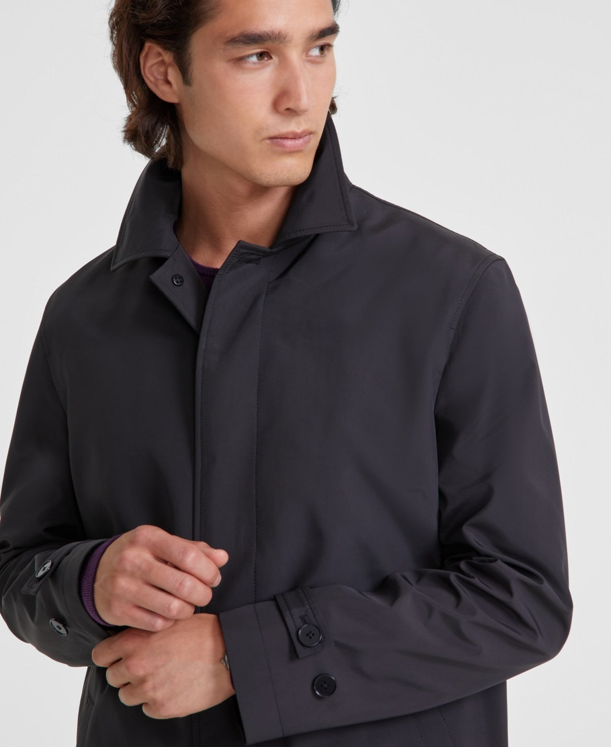 Calvin Klein Mens Modern Fit Raincoat Coat 40 R Black Zip Out Lining