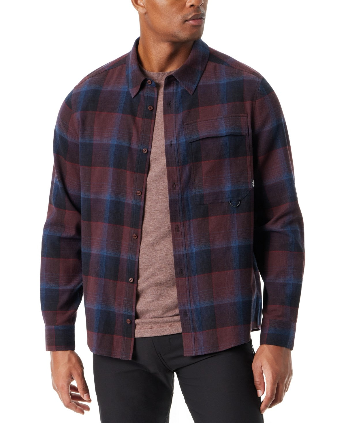 Bass Outdoor Men Classic fit Long Sleeve Button-Up Shirt Small Red Plaid Stretch