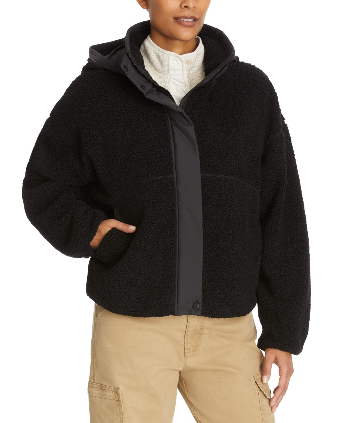 BASS OUTDOOR Womens Mixed Media Jacket Coat Small Black Solid