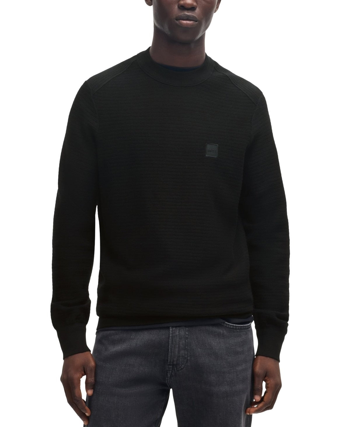 BOSS by Hugo Boss Men's Logo Patch Regular-Fit Sweater Size Large Black