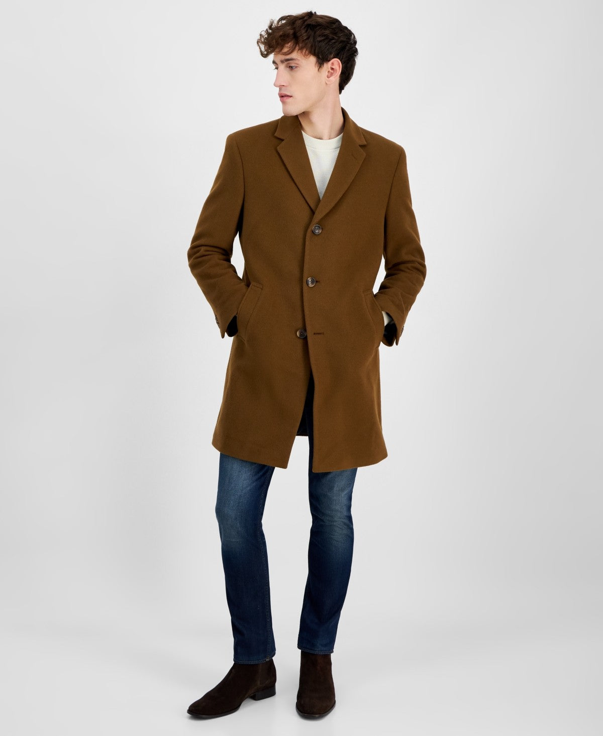 Nautica Mens Regular Fit Wool Overcoat Coat 40 S Brown Vicuna