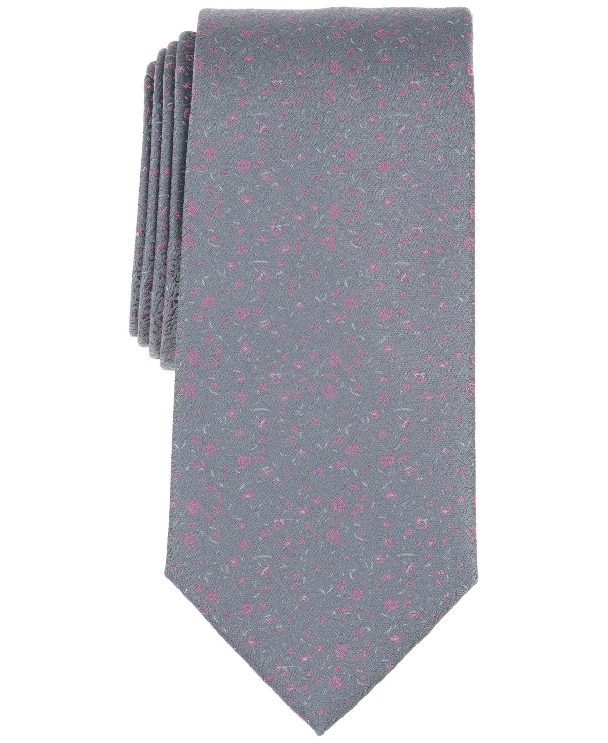 Michael Kors Mens Nolan Floral Neck Tie Gray Grey