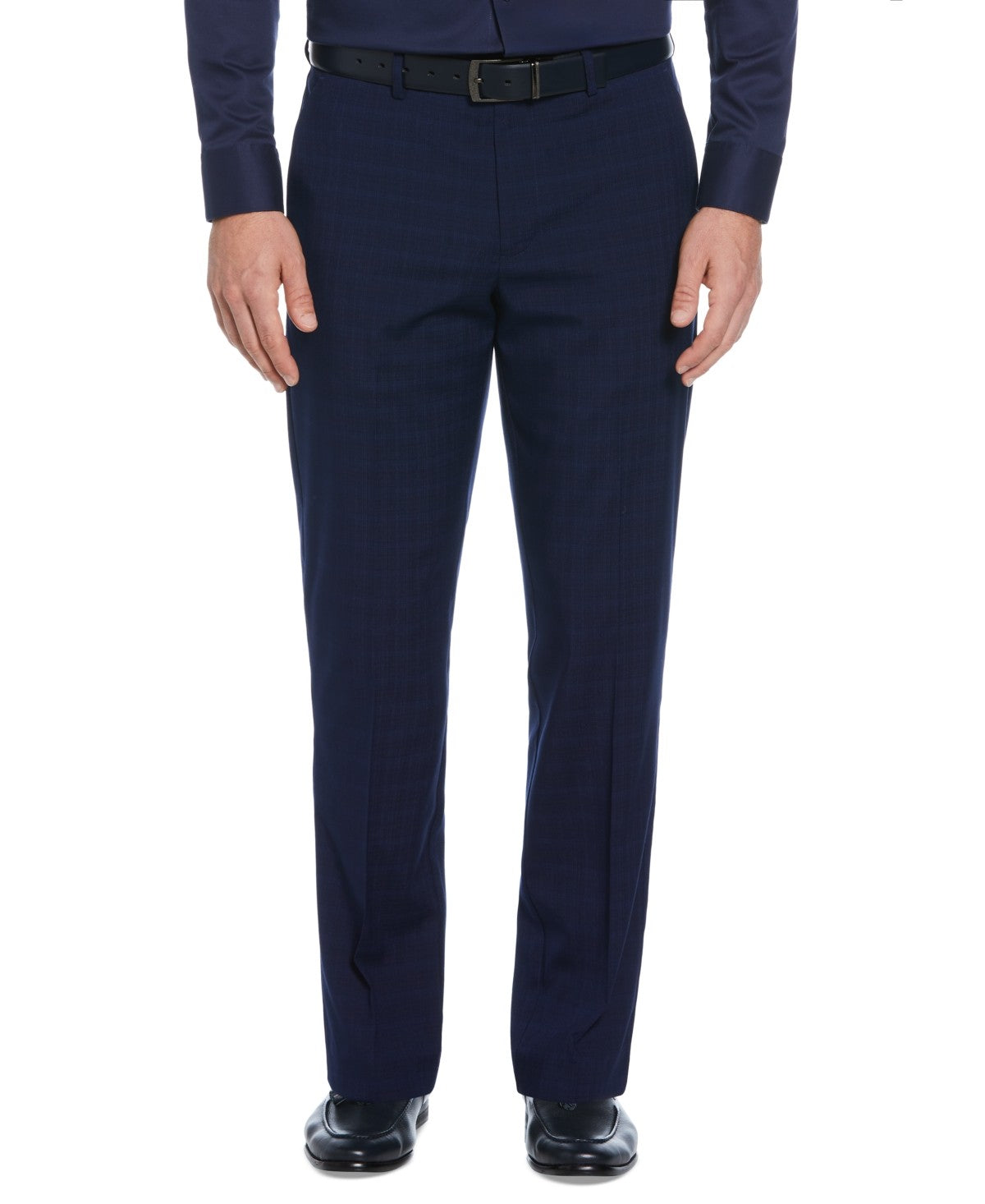 Perry Ellis Mens Modern fit Dress Pants 34 / 32 Navy Blue Plaid Stretch