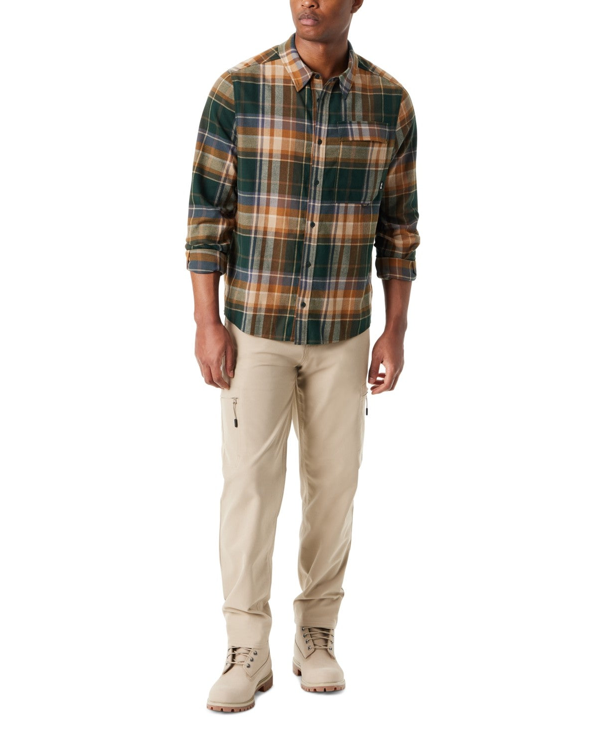 BASS OUTDOOR Mens Classic fit Long Sleeve Button-Up Shirt Small Green Plaid