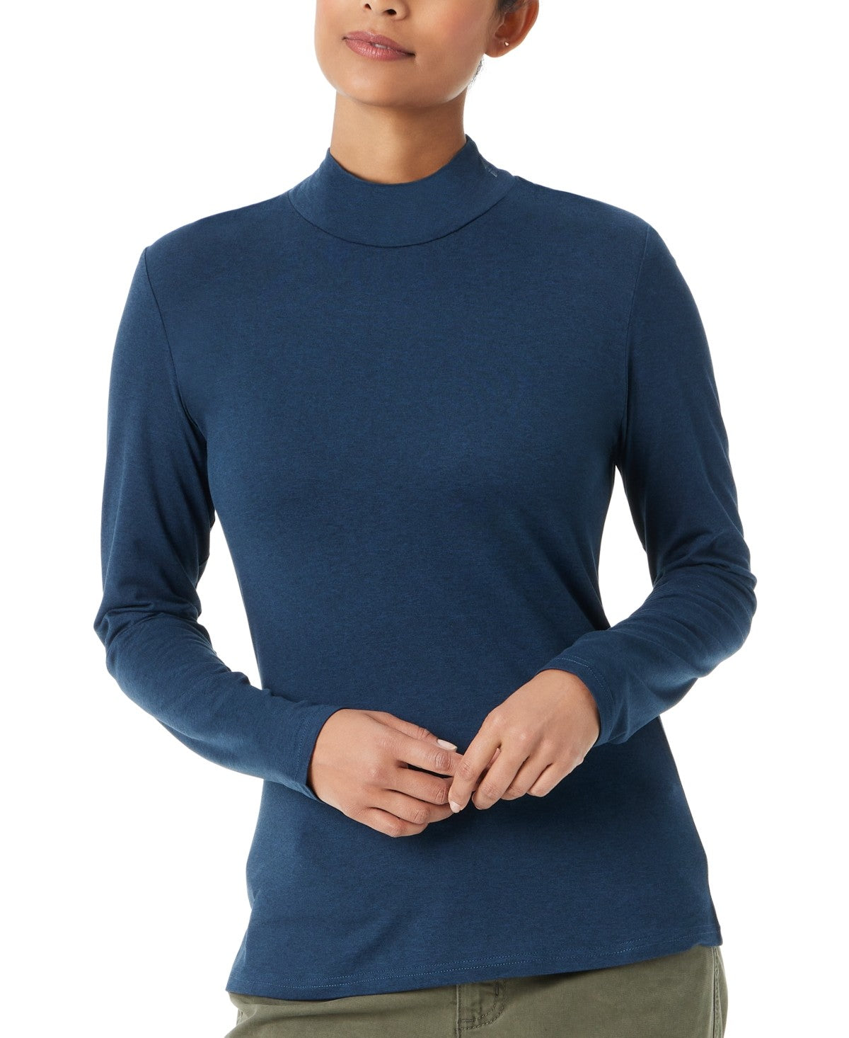 BASS OUTDOOR Womens Regular fit Long Sleeve Mock Neck T-Shirt Shirt XS Blue