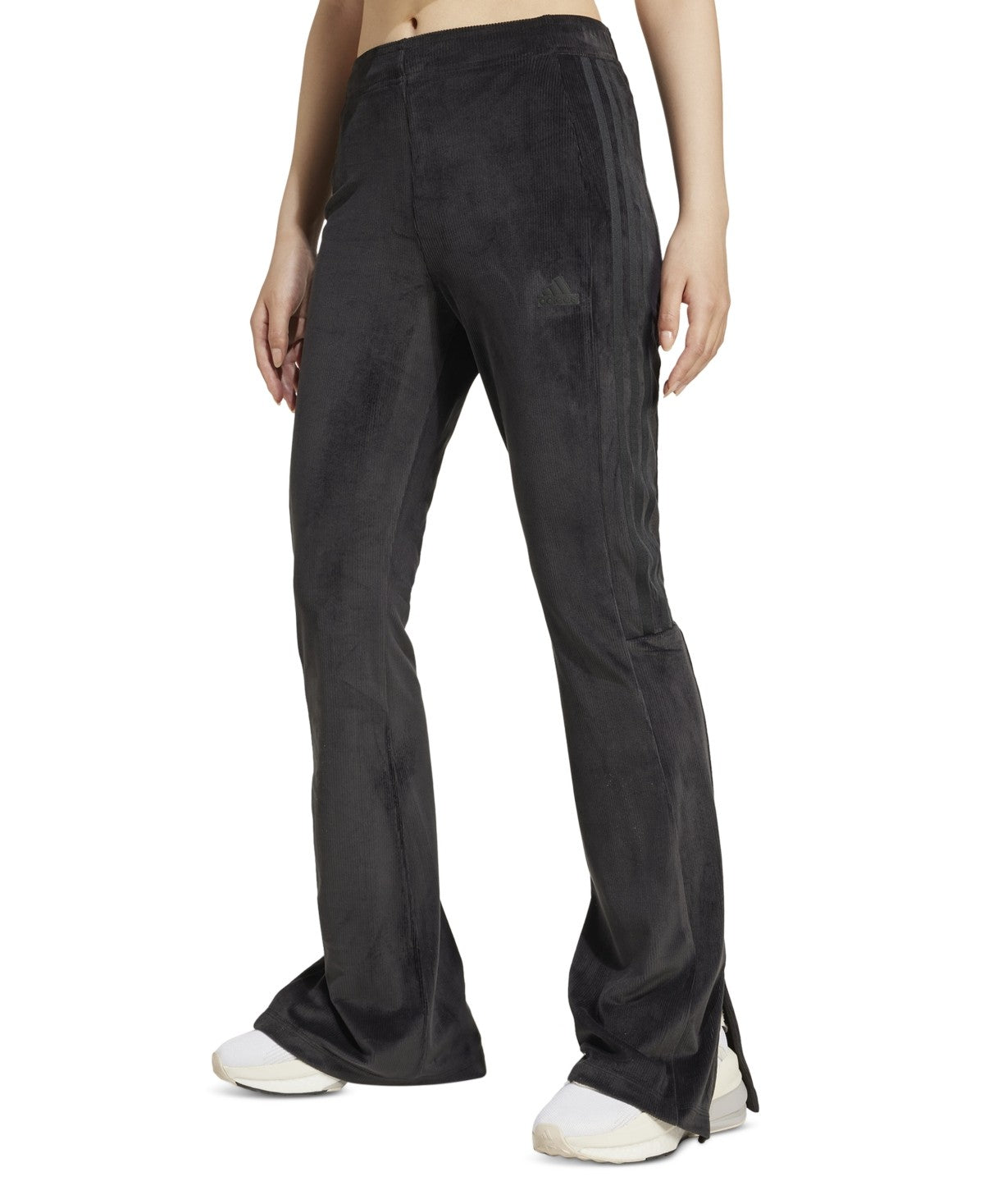 Adidas Women Regular fit Ribbed Flared Leggings Medium Black Solid