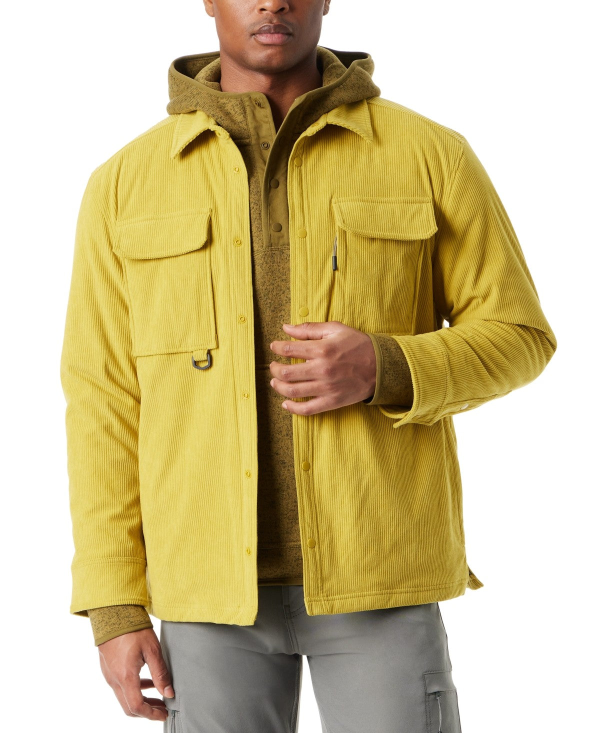 BASS OUTDOOR Mens Corduroy Shacket Coat Large Green Solid