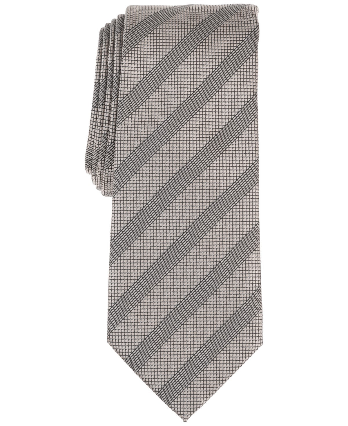 Alfani Mens Sidney Stripe Neck Tie Ecru Beige Black