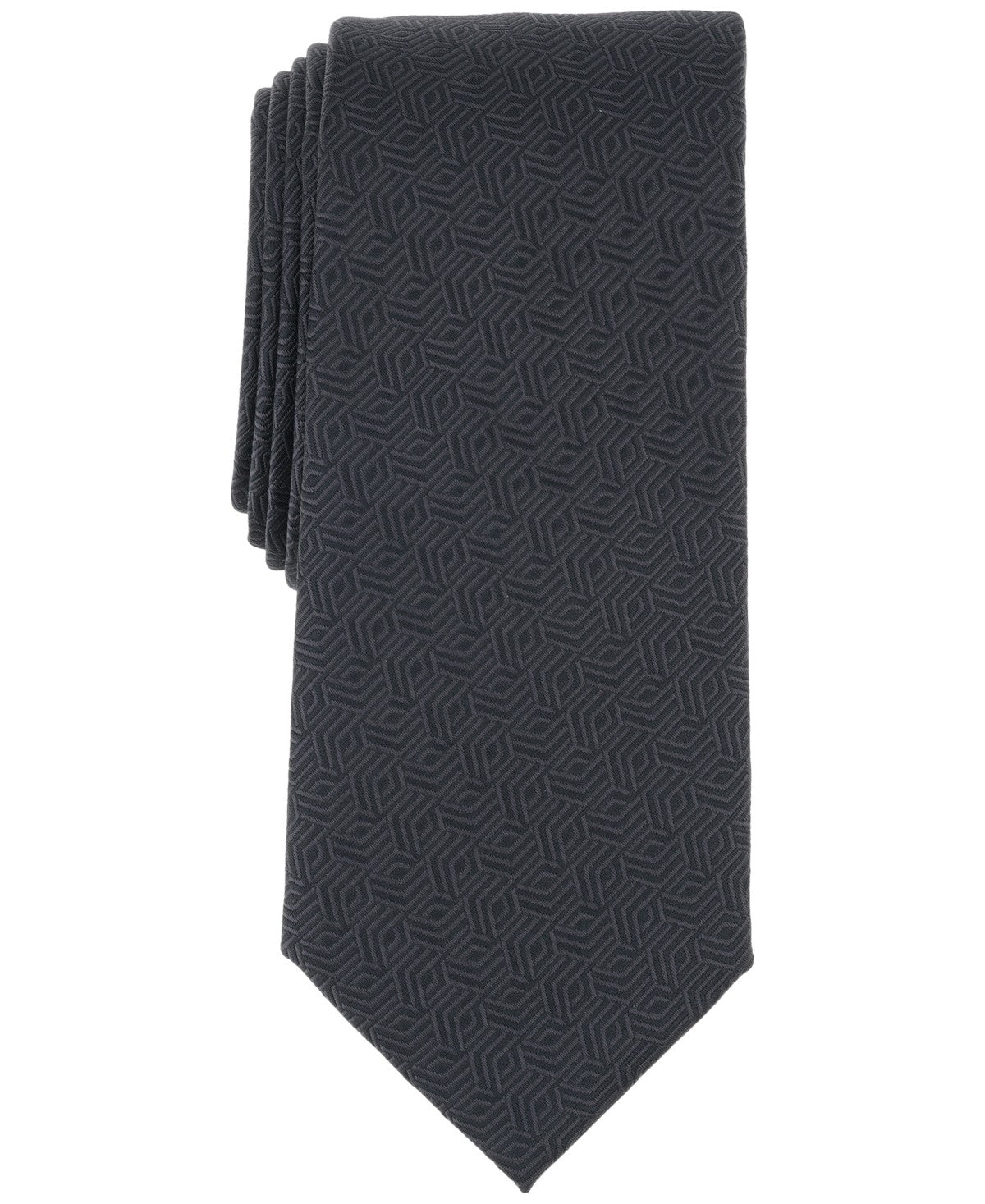 Alfani Mens Kenmore Geo-Pattern Neck Tie Black Onyx