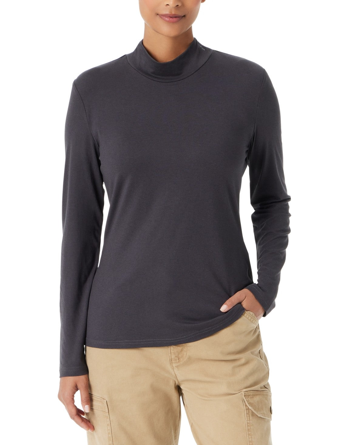 BASS OUTDOOR Womens Regular fit Long Sleeve Mock Neck T-Shirt Shirt Medium Black
