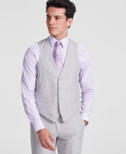 Bar Iii Mens Slim fit Button-Up Suit Vest Large Grey Linen Linen