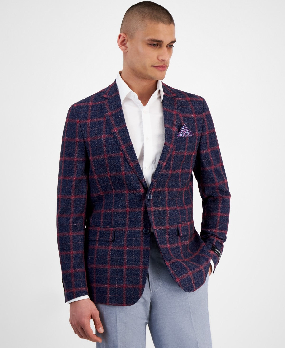 Nick Graham Mens Slim fit Sport Coat Blazer 36 R Blue Plaid Stretch